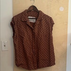 Not Perfect Linen noose collared polka dot linen blouse XXL